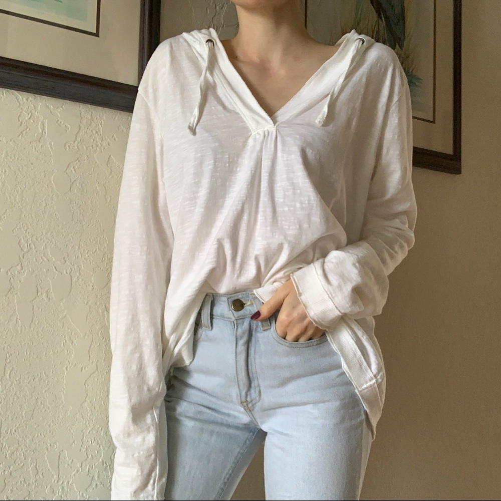 Organic White Hooded Long Sleeve Shirt